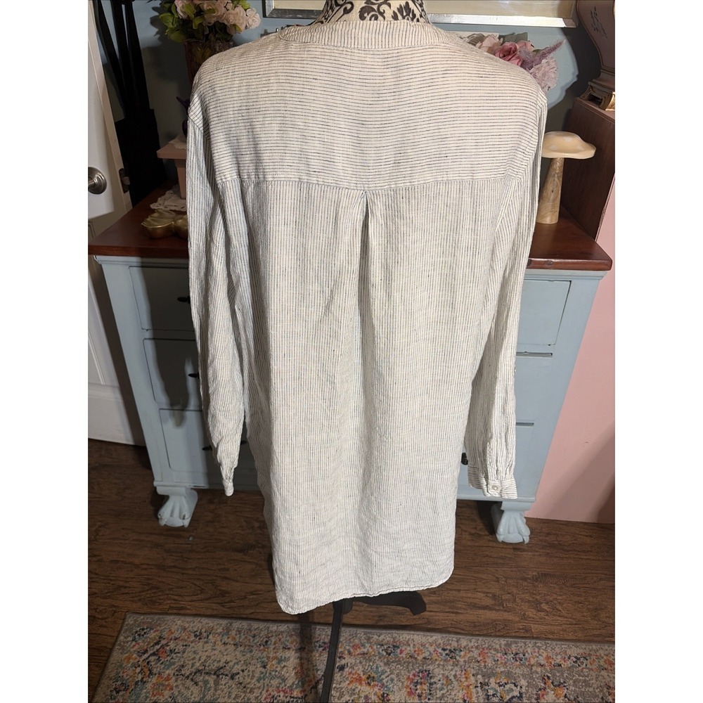 Tahari 100% Linen Black & White Striped Long Sleeve Tunic Dress Sz XL. Boho - Picture 6 of 9